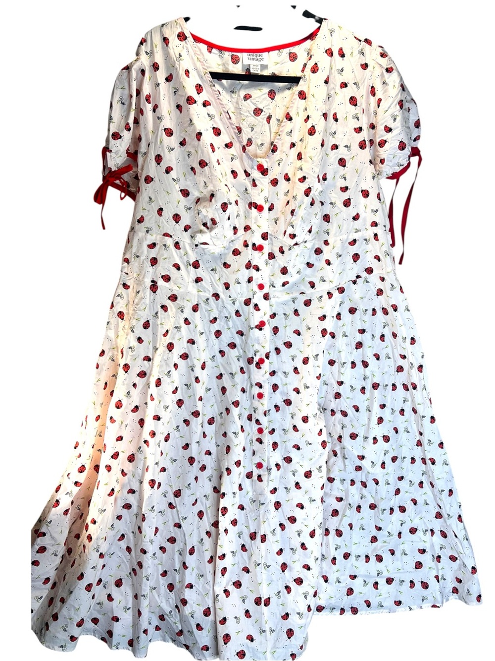 Unique Vintage Plus Size 3x 20 Pink Ladybug Fit & Flare Midi Dress Short Sleeve